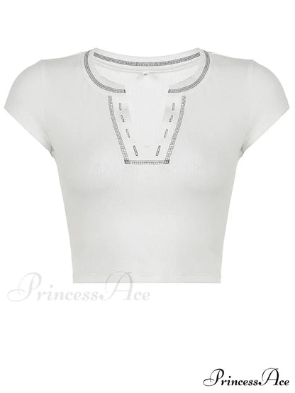 Y2K Striped White Knitted Crop Top / M